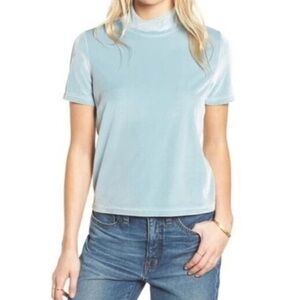Madewell Light Blue Velvet Mockneck Shirt
